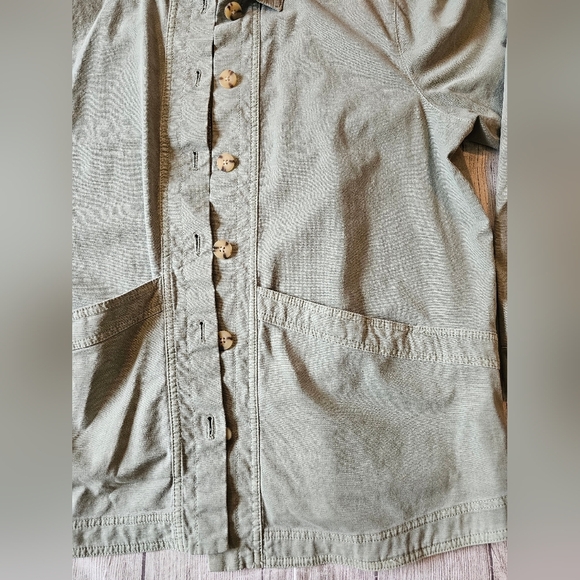J. Jill Size Large Green Modern Barn Coat Cotton Utility Shacket Jacket Button - Picture 3 of 12